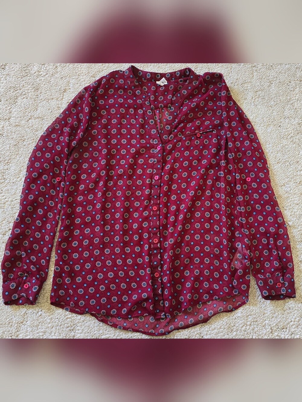 KUT from‎ the Kloth Button Down Sheer Long Sleeve Blouse Top XL